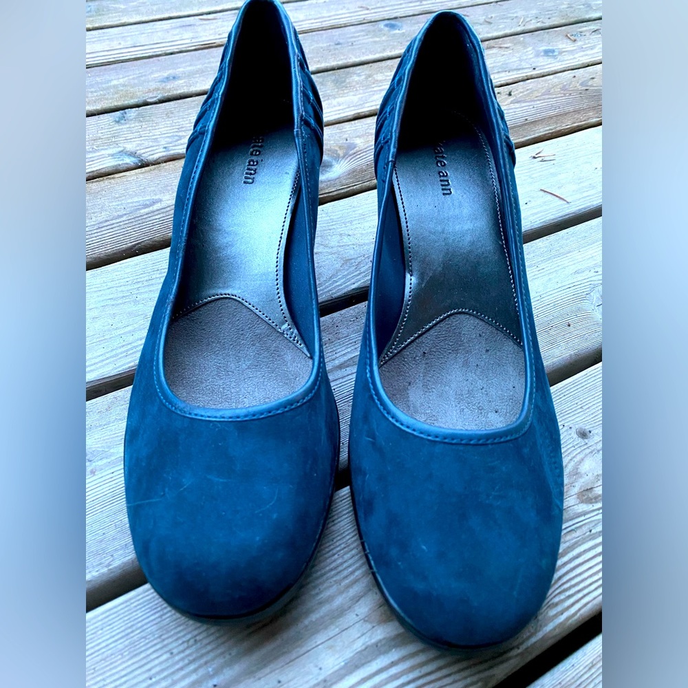Kate Ann Denim Blue Suede Round Toe Wedges